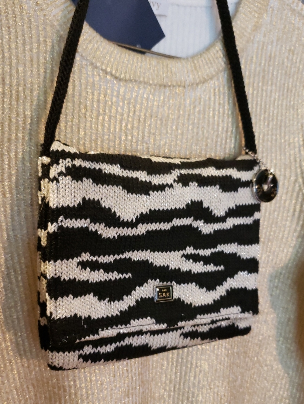 The Sak Black & White Knit Crossbody Purse
